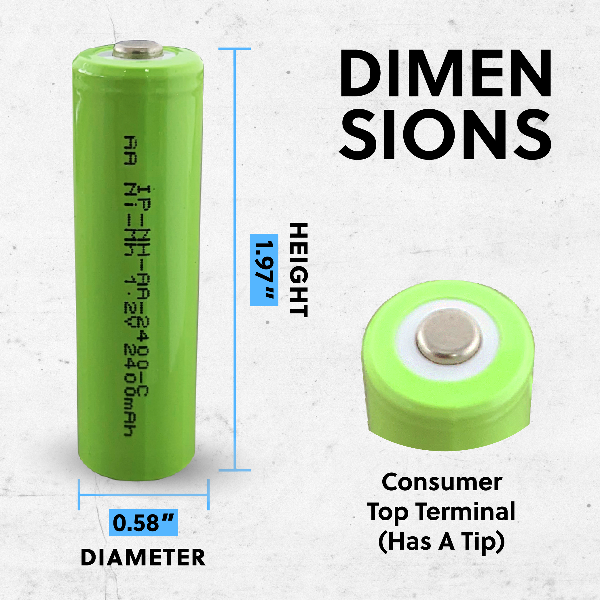 IP Power AA Ni-Mh 1.2V 2400mAh Rechargeable Consumer Top Battery Bulk