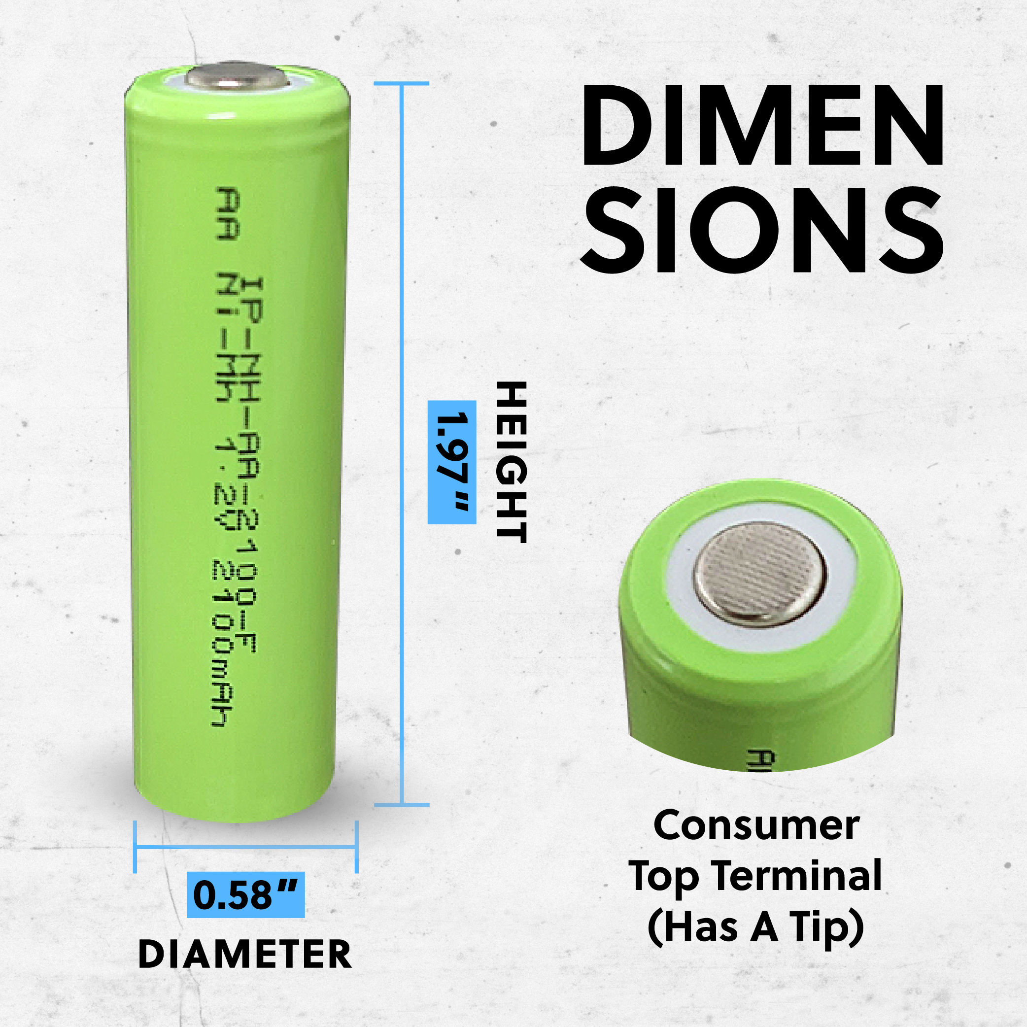 IP Power AA Ni-Mh 1.2V 2100mAh Rechargeable Flat Top Battery Bulk