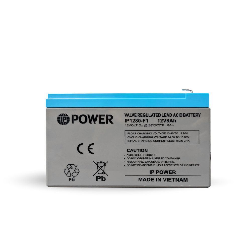 IP POWER  IP1280-F1, 12V 8Ah F1 Terminal,  Sealed Lead Acid Rechargeable Battery