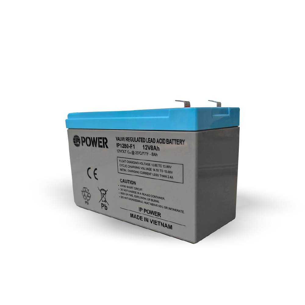 IP POWER  IP1280-F1, 12V 8Ah F1 Terminal,  Sealed Lead Acid Rechargeable Battery