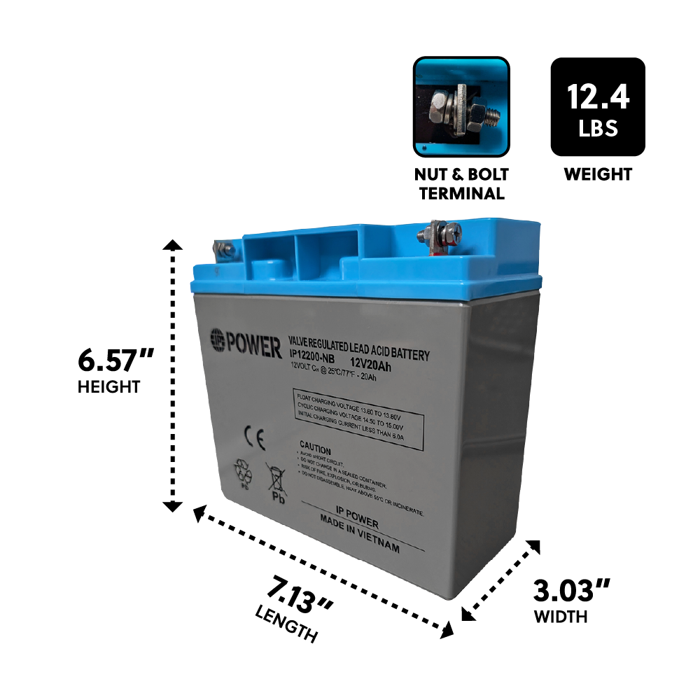 IP POWER IP12200-NB 12V 20Ah, Sealed Lead Acid Rechargeable Battery