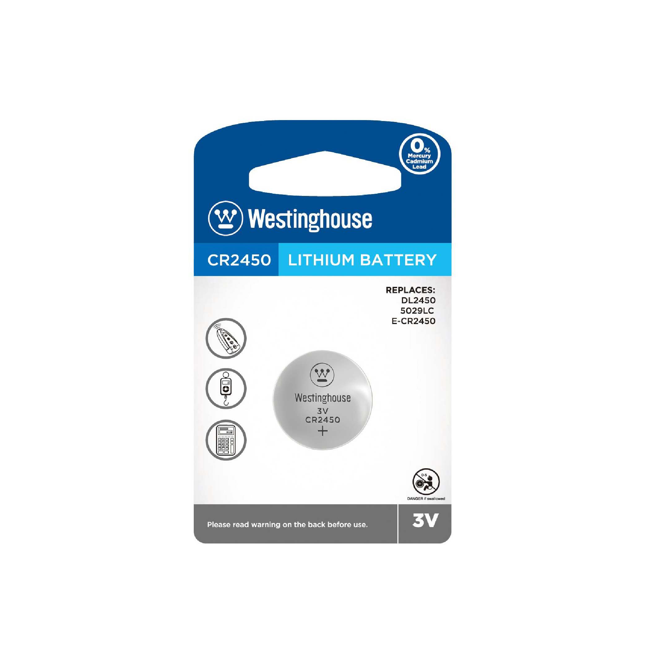 Westinghouse CR2450 3V Lithium Primary Coin Cell Battery - Non Rechargeable
