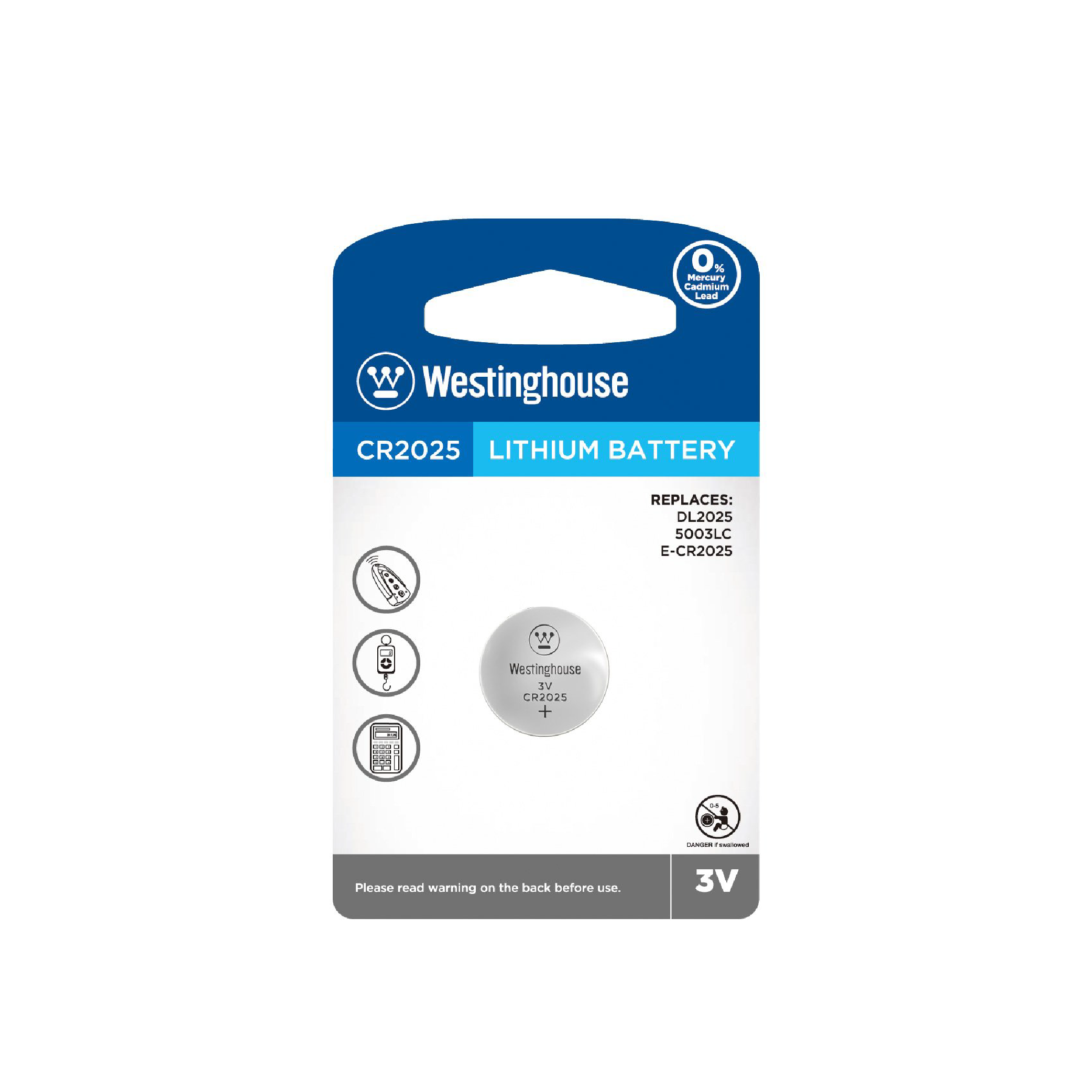 Westinghouse CR2025 3V Lithium Primary Coin Cell Battery - Non Rechargeable