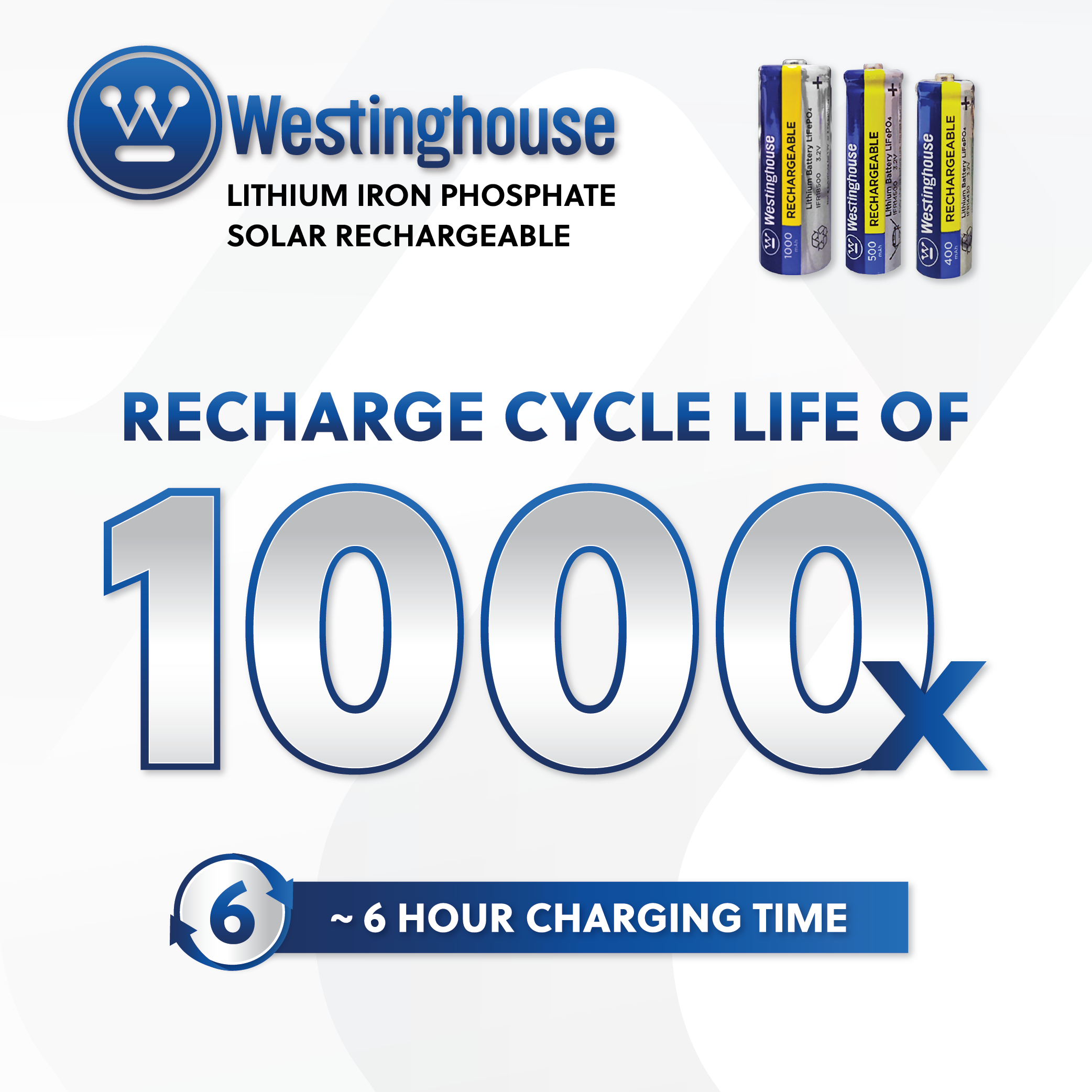 Westinghouse IFR18500 Lithium Iron Phosphate 3.2V 1000mAh Rechargeable Battery Cardboard Box of 8 - For Solar Lights