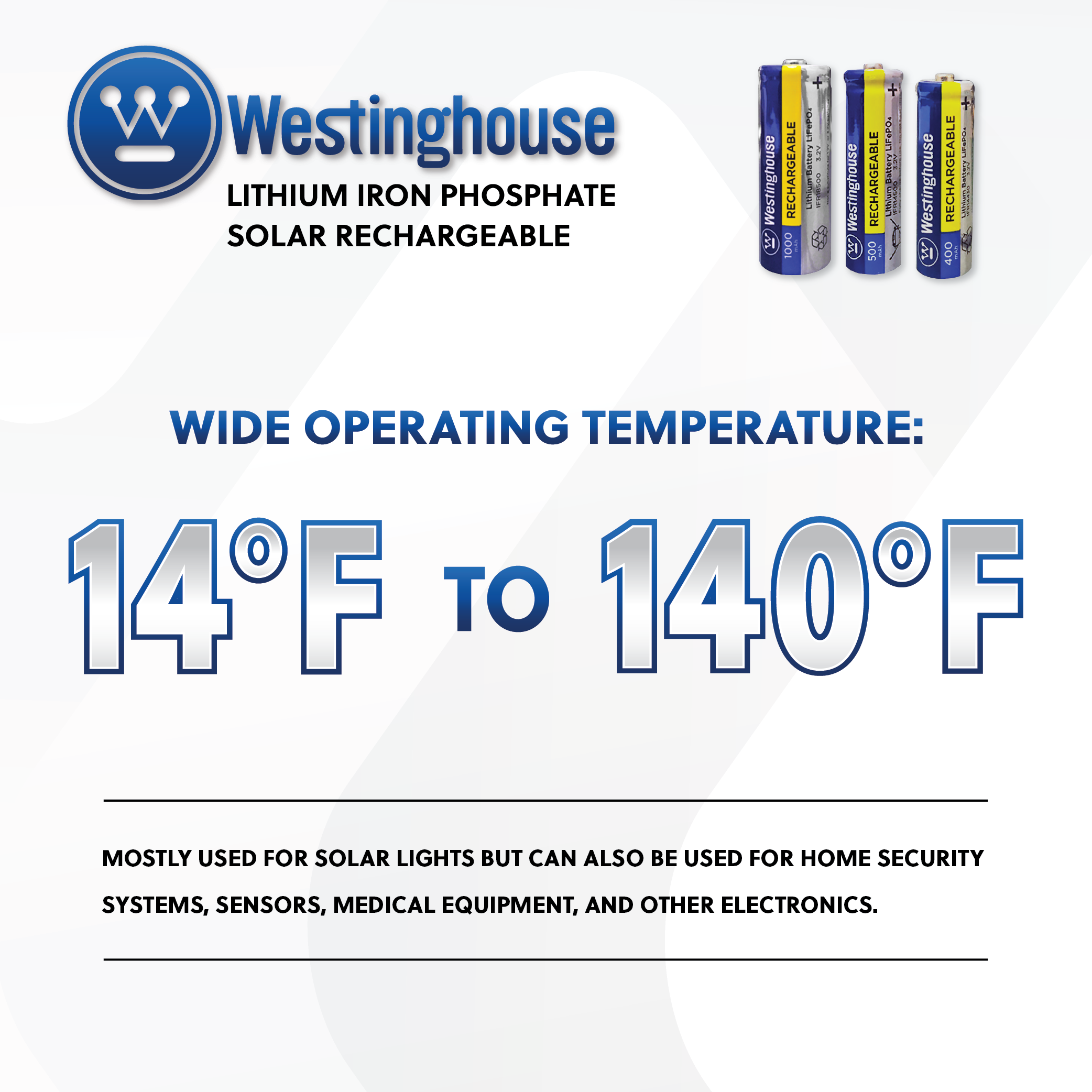 Westinghouse IFR14430 Lithium Iron Phosphate 3.2V 400mAh Rechargeable Battery Cardboard Box of 8 - For Solar Lights