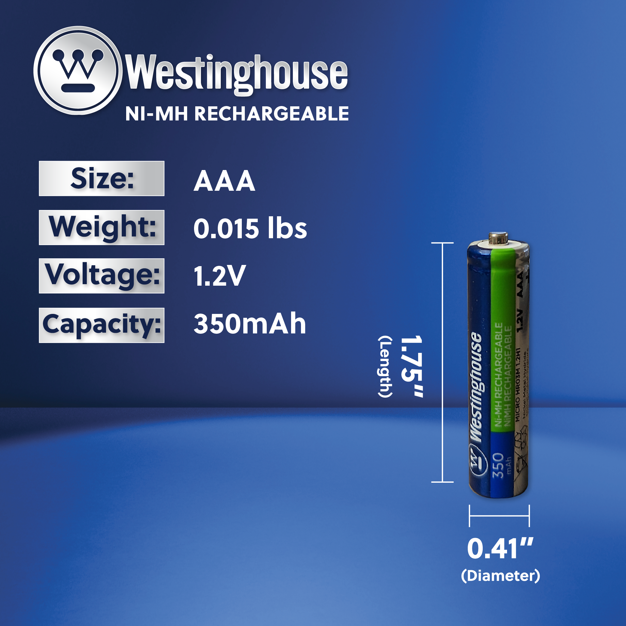 Westinghouse AAA Ni-Mh 1.2V 350mAh Rechargeable Battery Blister 4Pk